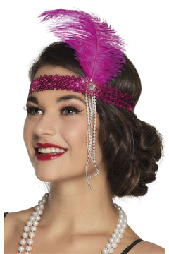 Charlestonband m Feder,fuchsia