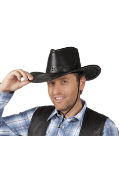 Cowboyhut Elroy schwarz (Kunstleder)