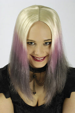 Marleen Perücke silberblond mit lila/grauen Spitzen