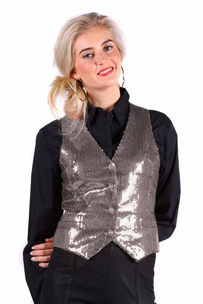 Paillettenweste Dame Silber XXXL