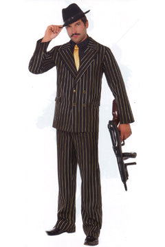 Gold-Nadelstreifen Gangster Anzug (Jacke/Hose/Hemdfront/Krawatte) M