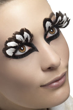 Wimpern braun/weiß Federn mit Kleber