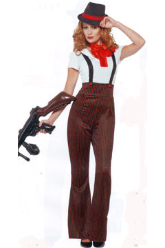 Cla Gangster Kostüm schwarz/rot (Oberteil,Hose,vorgetäuschtem Hosenträger,Kragen,Hut) L