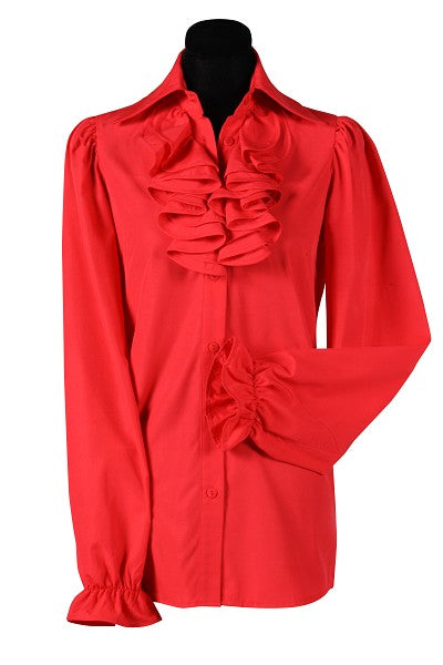 Rüschenbluse Dame mit Jabot Deluxe rot XXL