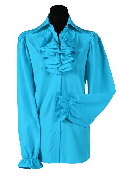 Rüschenbluse Dame mit Jabot Deluxe Türkis XXXL