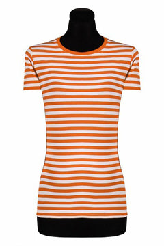 Ringelpulli Kurzarm Damen orange/weiß XS S M L XL XXL XXXL XXXXL