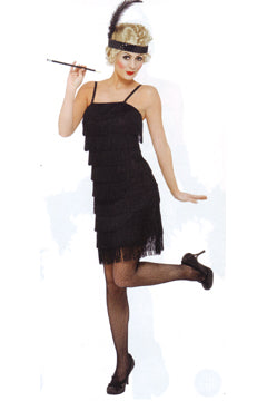 De Luxe Fringe Chaleston schwarz (Kleid mit Stirnband+Feder) L