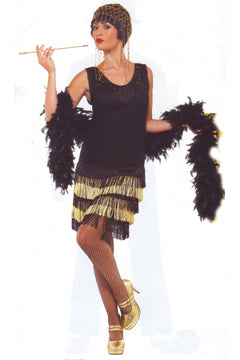 1920's Fringed Chaleston (Kleid mit Spitzenfront und mit Perlen bestickter Saum) S