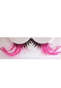 Wimpern schwarz/weiß mit langen Federn neon-pink