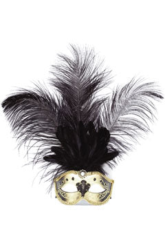 Maske (Venedig) lange Federn gold