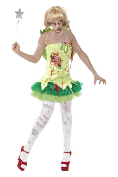Zombie Fairy Costume Green with Dress Latex Chest & Wings M