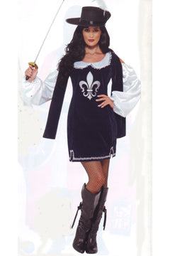 Musketeer Female Costume Navy with Dress & Hat S
