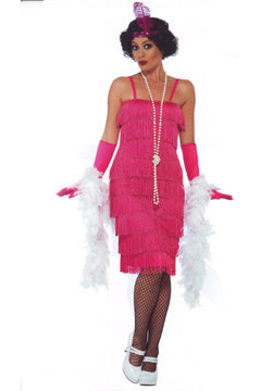 Chaleston Kostüm pink (mit langem Kleid/Kopfschmuck+Handschuh) L
