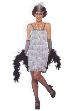 Chaleston Kostüm silber (mit kurzem Kleid/Kopfschmuck+Handschuh) L