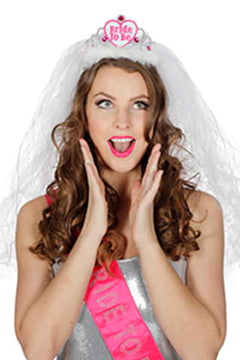 Braut Tiara Pink & Black with Veil