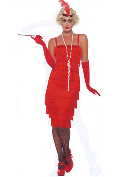 Chaleston Kostüm rot (mit langem Kleid/Kopfschmuck+Handschuh) M