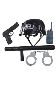 Set-Police (Helm,Schlagstock,Pistole,Walkie Talkie,Handschellen)