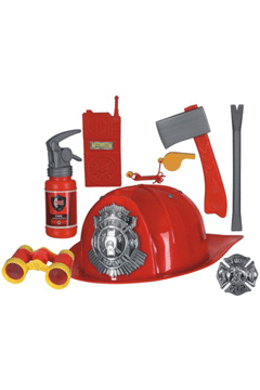 Set-Feuerwehr (Helm,Abzeichen,Walkie Talkie Pfeife,Feuerlöscher,Axt,Brechstange,Fernglas)