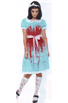 Blutiges Mörder Zwillingskostüm blau (Kleid,Socken,Stirnband) L