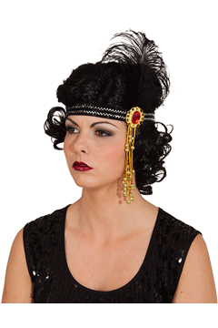 Charlestonband schwarz m Stein u Feder