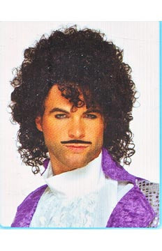 80's Violett Musketier-Set schwarz Perücke mit Schnurrbart