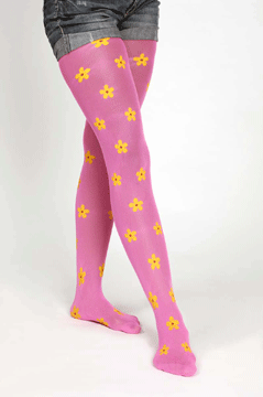 Blümchen neonpink Strumpfhosen S/M