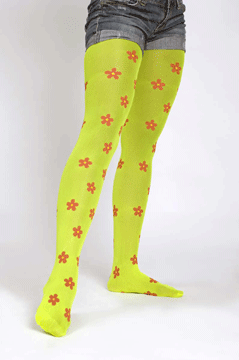 Blümchen neongrün Strumpfhosen S/M