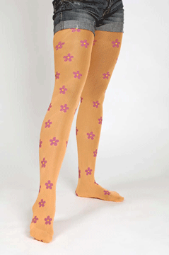 Blümchen neonorange Strumpfhosen L/XL