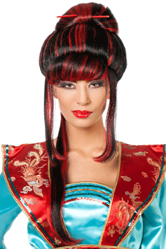 Chinesin mit Chopstick schwarz/rot