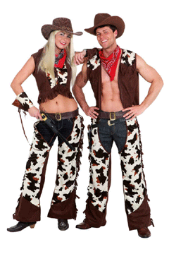 Damen-Chaps m Weste u Armstulpen – Perücke