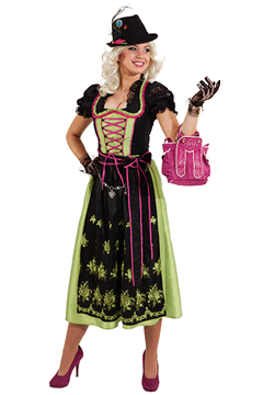 Dirndl Lotti lang,schwarz-grün-pink (Kleid gefüttert,Schürze,Bluse) 38
