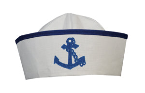 Bobbymütze weiß mit Anker blau