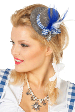Tirolerhut grau mini mit kariertem Band blau
