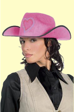 Cowboyhut mit Herz aus Leuchtfaseroptik pink
